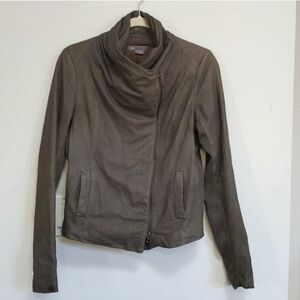 Vince Paper leather scuba charcoal asymmetrical zip drape neck jacket